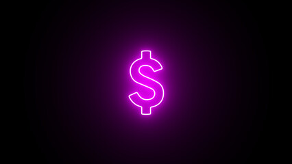 Neon glowing dollar icon. Dollar neon sign. Dollar icon. Illustration of a neon dollar sign isolated on a black background.
