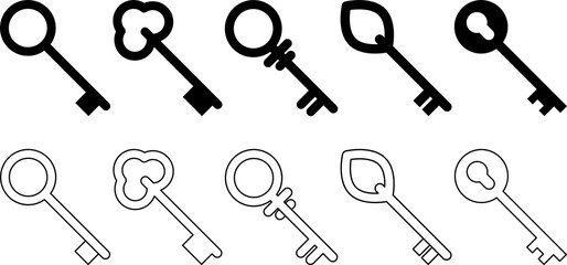 Set of outline key icons. PNG