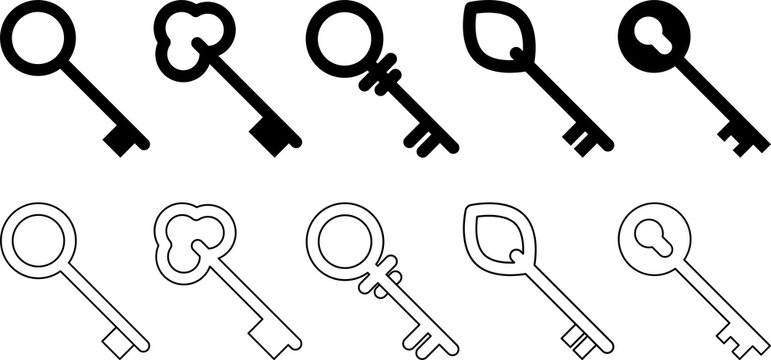 Set of outline key icons. PNG