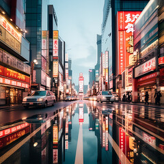 Obraz premium Tokyo's Dynamic Blend: Capturing the Duality of Busy and Serene City Streets