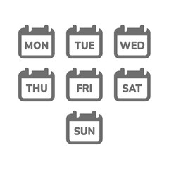 Calendar with week days icon set. Monday, Tuesday vector icons. - obrazy, fototapety, plakaty
