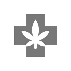 Medical cannabis vector icon. Marijuana leaf and cross, medicine and drug symbol.