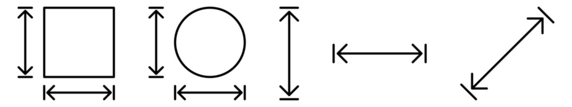 Dimension icons. Height and width icons. Vector illustration isolated on white background