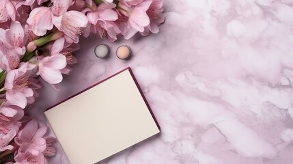 Elegant Cosmetics Arrangement on Stylish Desk with Modern Smartphone and Notebook - Beauty and Fashion Workspace for Creative Bloggers and Professionals.