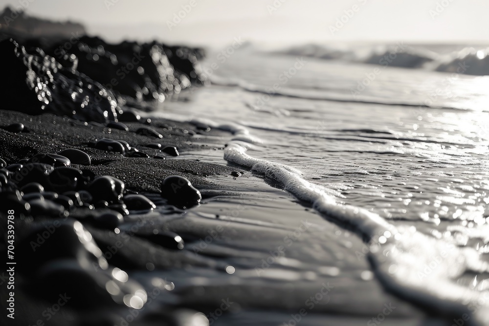 Poster a stunning black and white photograph of the ocean. perfect for adding a touch of elegance to any pr