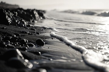 A stunning black and white photograph of the ocean. Perfect for adding a touch of elegance to any...