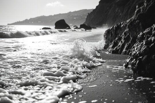 A black and white photo of the ocean. Can be used for various purposes