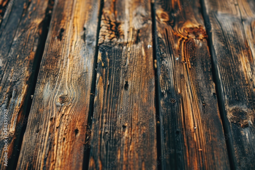 Poster Close up of a wooden floor with peeling paint. Perfect for adding texture and rustic charm to your designs