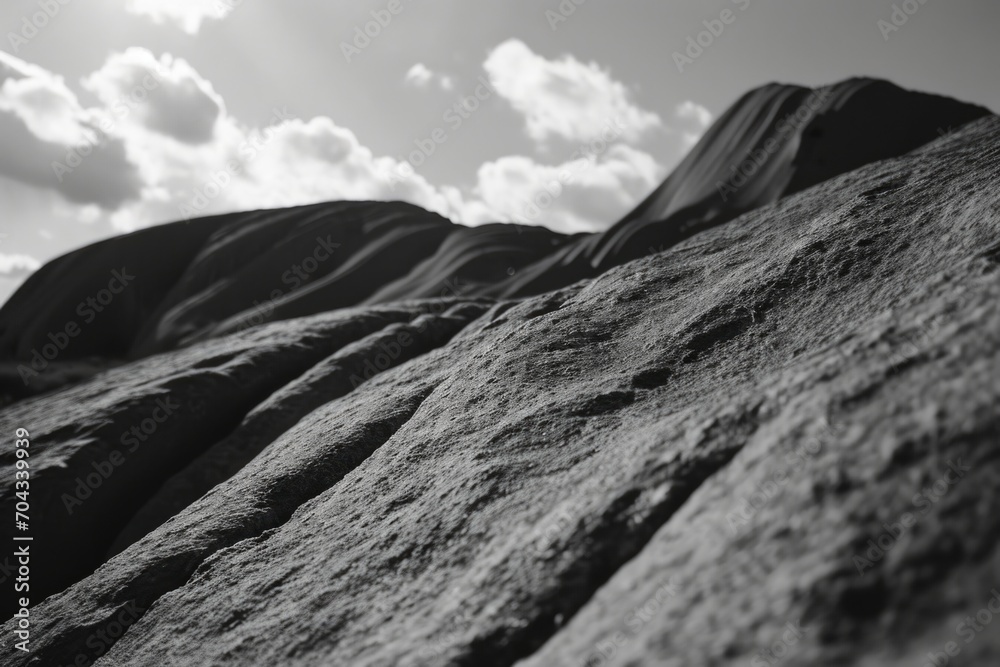 Poster A black and white photo capturing the beauty and texture of a rock face. Perfect for adding a touch of nature and simplicity to any design project