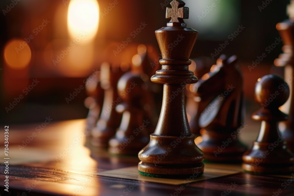 Poster a close-up shot of a chess board with pieces. this versatile image can be used to depict strategy, i