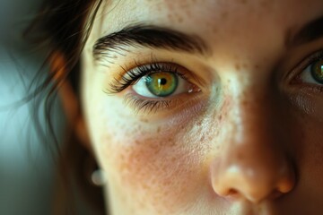 Close up of a woman's eyes with freckles. Perfect for beauty and skincare themes