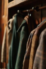 Naklejka premium A rack of men's shirts hanging on a wall. Suitable for fashion and clothing-related designs