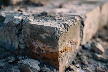 Fototapeta premium A detailed view of a cement block on the ground. Suitable for construction, industrial, or urban-themed projects