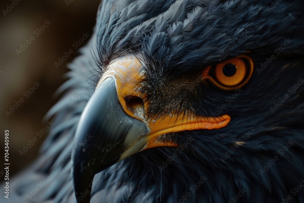 Poster a detailed close-up image of a bird of prey. this picture can be used to depict the fierce and majes
