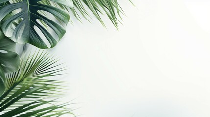 Serene Tropical Leaves Overlaying White Texture for Fresh, Lush Summer Design – Botanical Foliage with Natural Shadows in Exotic Jungle Atmosphere.