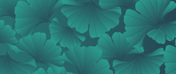 Green abstract vector botanical background with ginkgo biloba leaves.