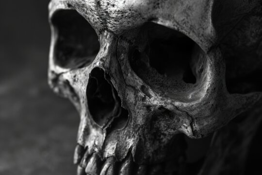 A black and white photo of a skull. Perfect for spooky or Halloween-themed projects