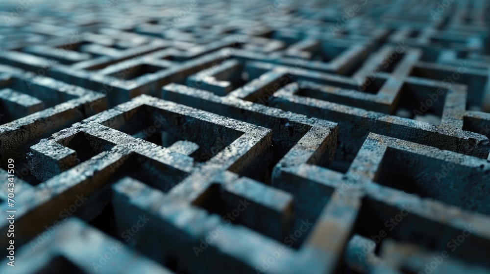 Fototapete A close-up view of a maze with a clear blue sky in the background. Ideal for illustrating concepts of problem-solving, decision-making, and finding the right path