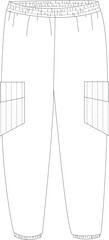 This technical drawing provides a detailed illustration of cargo pocket pants, showcasing design elements and construction features. The cargo pocket adds both functionality and style to the pants