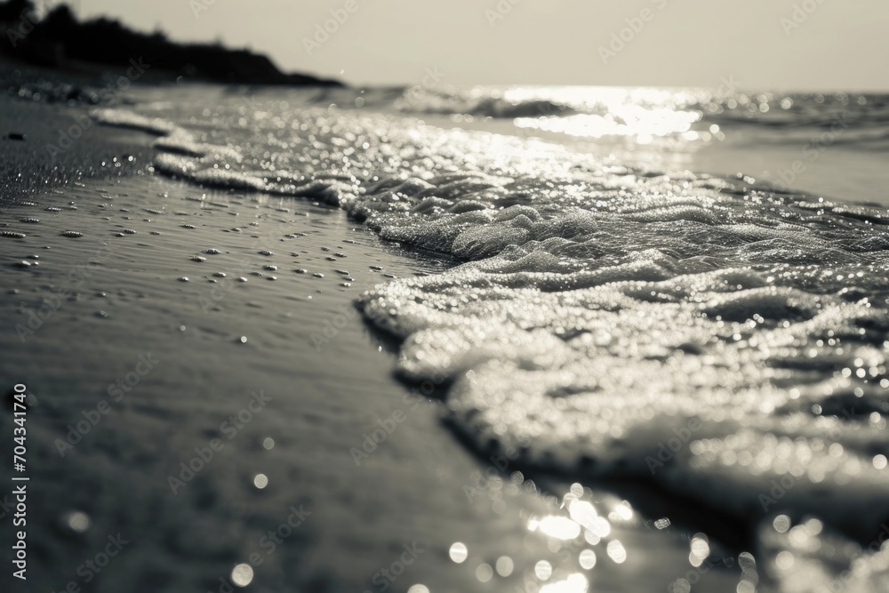 Poster a captivating black and white photo of the ocean. perfect for adding a touch of elegance and tranqui