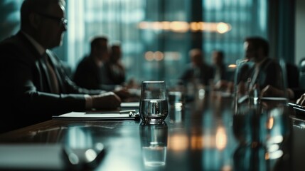 Obraz premium A group of people gathered around a long table. Ideal for business meetings or social events