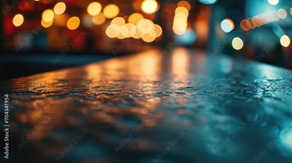 Aufkleber A blurry photo of a wet surface with mesmerizing lights in the background. Perfect for adding a touch of mystery and atmosphere to your designs