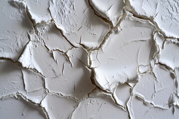 A close up of a cracked white wall. Can be used as a background or texture in design projects