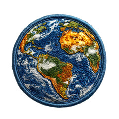 Embroidered earth globe stitched sticker emoji or patch badge with transparent png background generated by ai