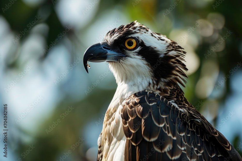 Poster a detailed view of a bird of prey. this image can be used for educational purposes or in nature-them