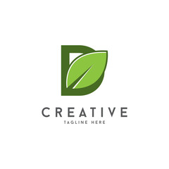 Organic Green eco letters D logo with leaves.