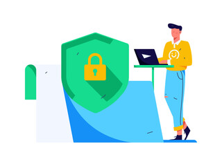 Business network security character flat vector concept operation hand drawn illustration
