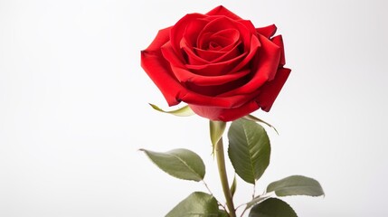 Vibrant red rose blossom: captivating floral beauty on a clean white background
