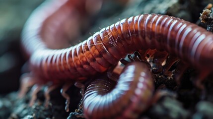 A close up view of a worm in the dirt. This image can be used to depict nature, gardening, or soil health