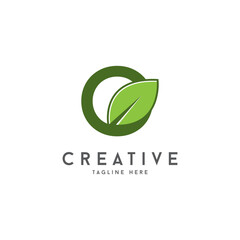Organic Green eco letters O logo with leaves.