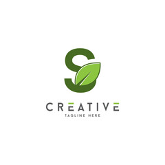 Organic Green eco letters S logo with leaves.