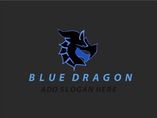 Black and blue dragon logo design illustration vector for your gaming team, emblem, and etc.