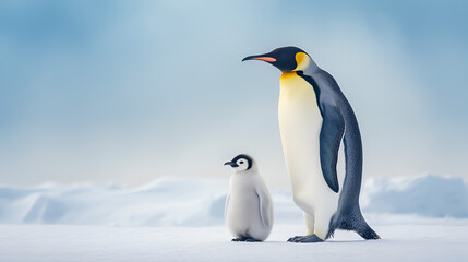 Emperor Penguins in Antarctica copy space, generative ai