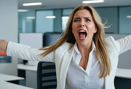female office worker shouts aggressively