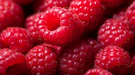 Vibrant close-up: ripe red raspberries, fresh fruit background
