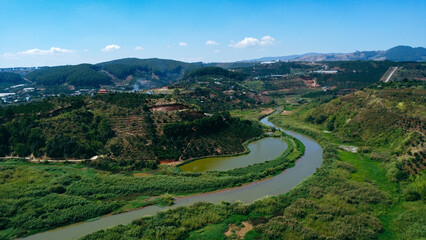 Fototapeta na wymiar Aerial Survey River In The Jungle Of Vietnam