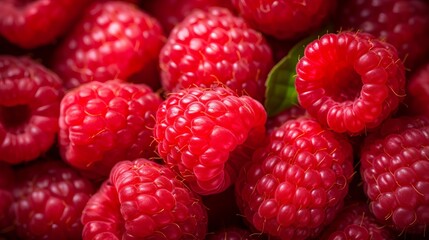 Vibrant close-up: ripe red raspberries, fresh fruit background
