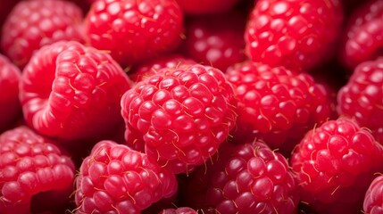 Vibrant close-up: ripe red raspberries, fresh fruit background
