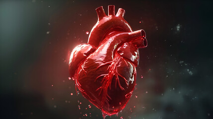 Realistic Human Heart Organ With Arteries And Aorta 3d Rendering. Happy Valentines Day American Heart Month. World Donor Day. World heart Day,