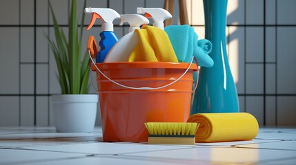 Effortless Cleaning with a Variety of Supplies in a Convenient Bucket - Enhance Hygiene and Tidiness at Home