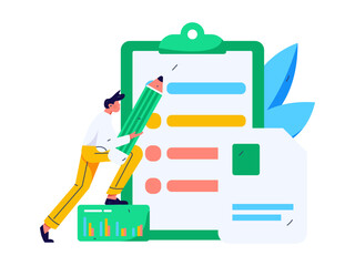 Invite friends to conduct questionnaire flat vector concept operation hand drawn illustration
