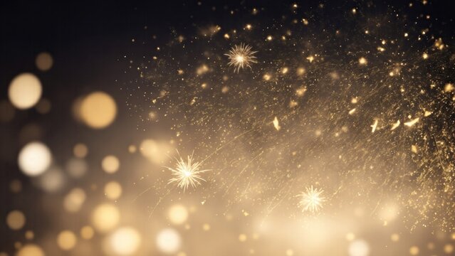 Gold and dark gray Fireworks and bokeh Abstract background