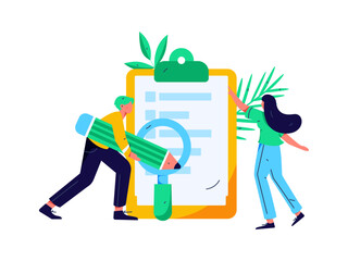 Invite friends to conduct questionnaire flat vector concept operation hand drawn illustration
