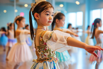 lively dance studio where children learn various dance styles, from ballet to hip-hop