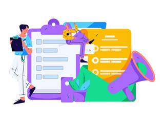 Invite friends to conduct questionnaire flat vector concept operation hand drawn illustration
