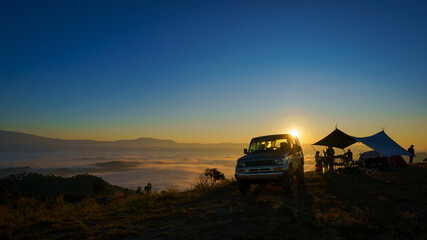 Beautiful scenery of the sea of mist in the morning at Camp Car Camping site with a viewpoint is...
